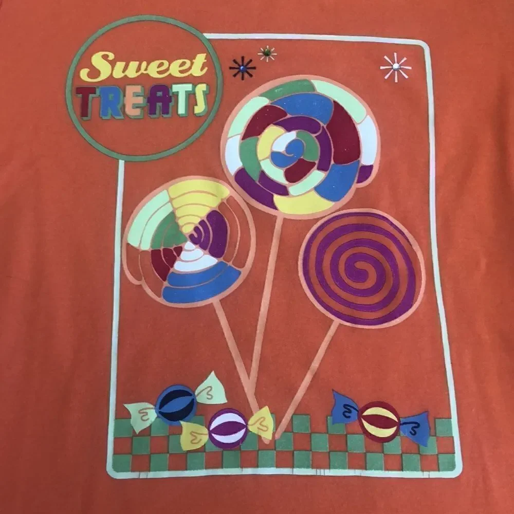 The Children’s Place Sweet Treats Graphic Top Girls L 10/12 Orange Ruffle Trim